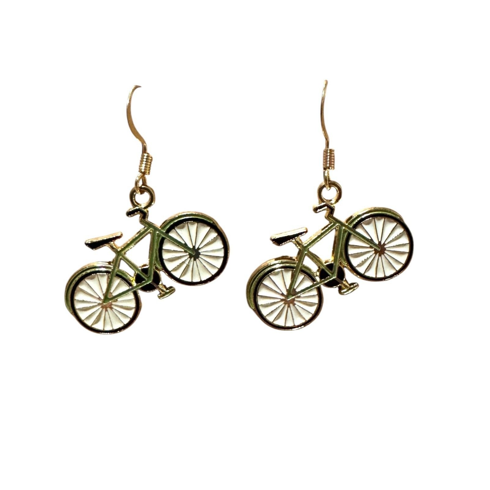 Gold Plated And Enamel Bicycle Charm 10kt Gold Earrings #2249